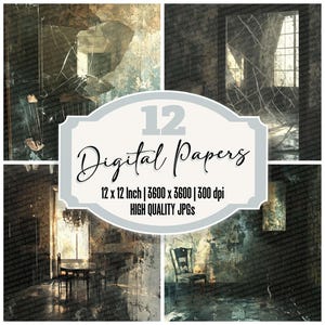 Paquete de 12 papeles digitales con textura de desvanecimiento, reflejos de espejo, fondos de habitaciones abandonadas, archivos JPG de alta calidad, descarga