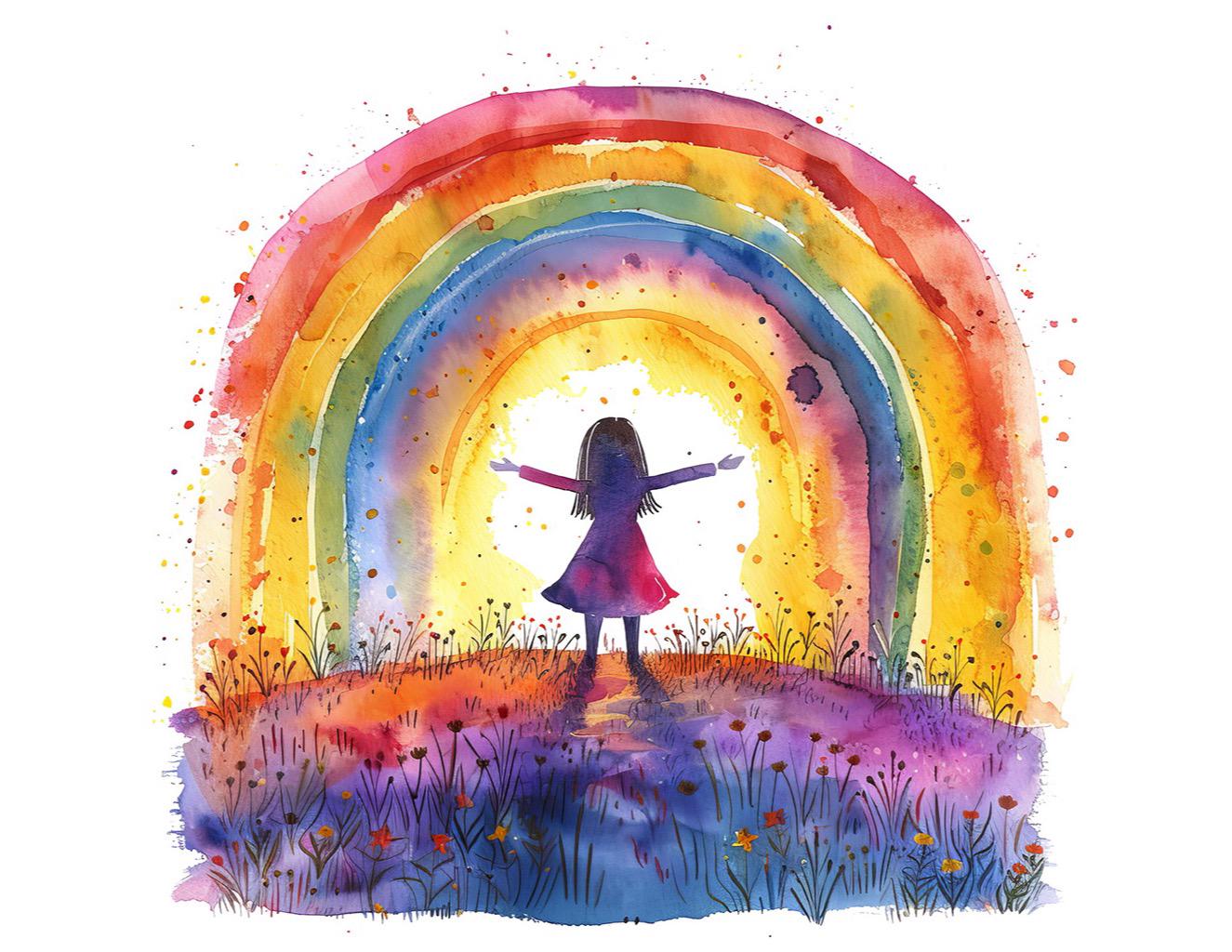 Rainbow Girl PNG Clipart, 12x Watercolor Child Under Rainbow Clip Art ...