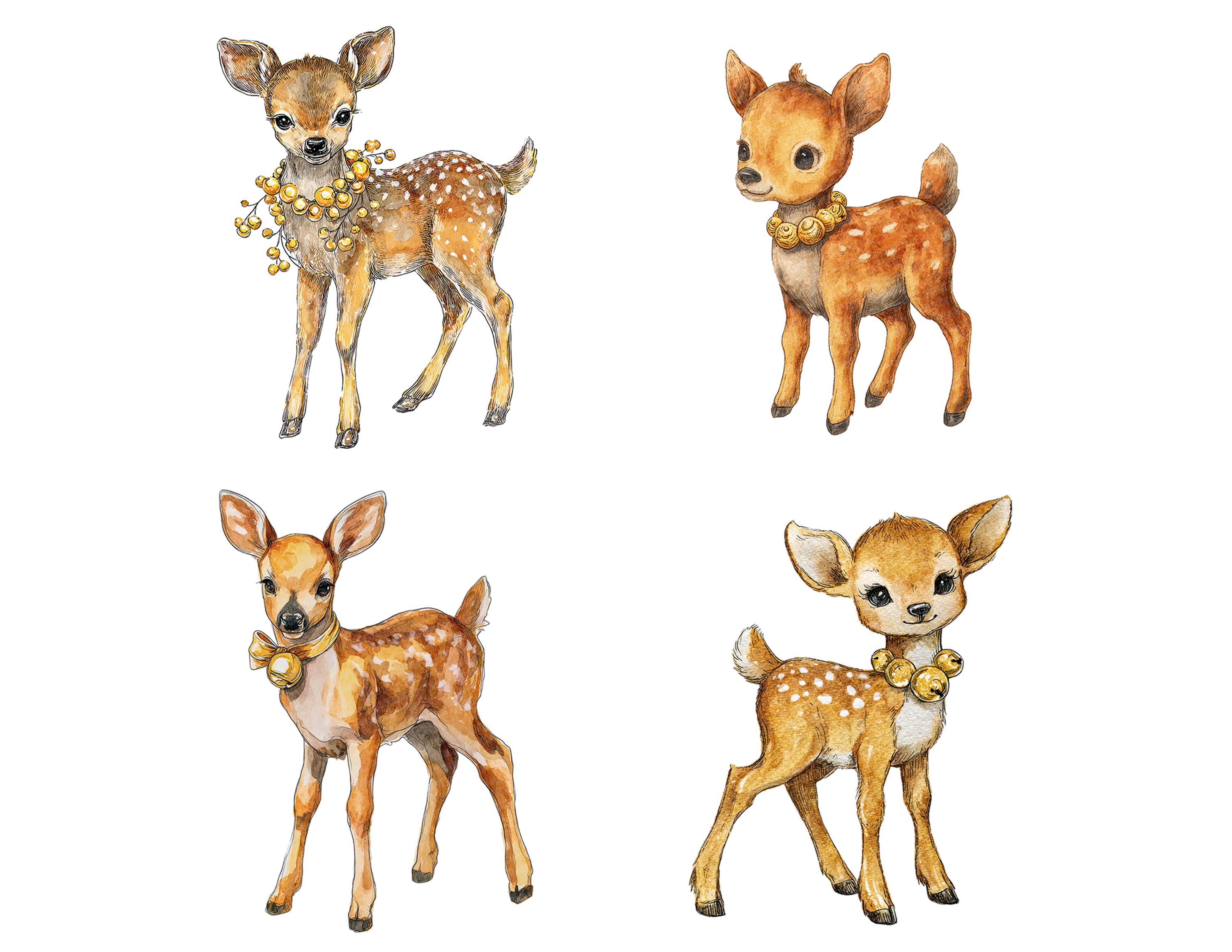 Jingle Bell Fawn PNG Clipart, 12x Christmas Deer Clip Art Set ...