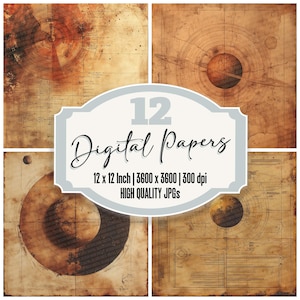 12x Planeten Junk Journal Papier Rost Himmlisch Digitales Papier Pack Vintage Astronomie Hintergründe Hochwertige JPGs zum Herunterladen