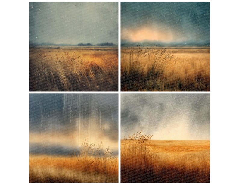 12 X Rain Wheatfield Junk Journal Paper Golden Glow Digital Paper Pack ...