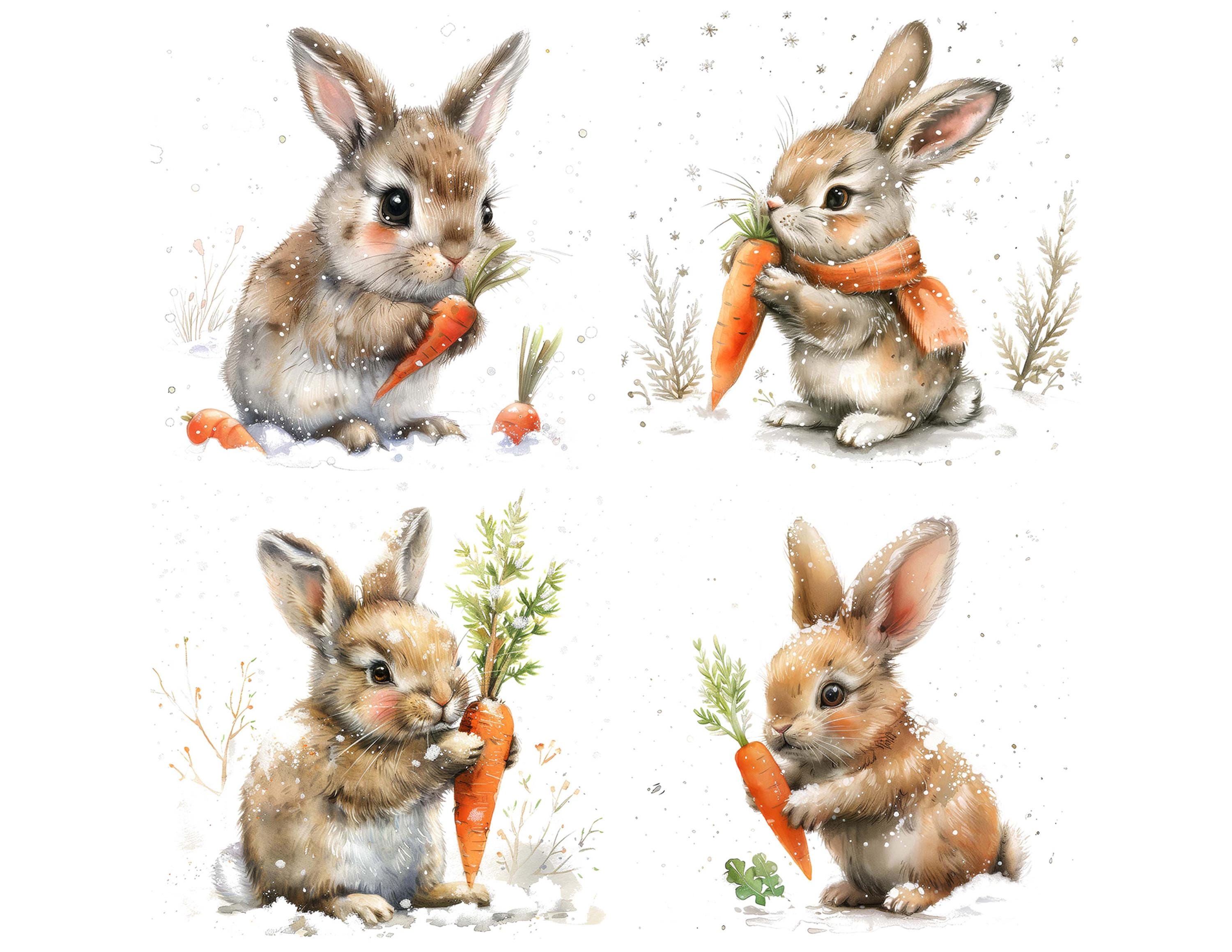 Winter Bunny PNG Clipart, 12x Cute Rabbit With Carrot Clip Art Set ...