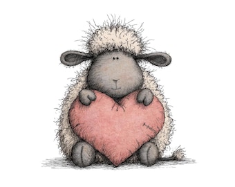 12x Tatty Sheep PNG Clipart, Love Heart Clip Art Set, Printable Watercolor Clip Art, Transparent Background, Digital Download, Baby Shower