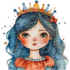 Prinses clipart, 12 jpg's, schattig meisje clipart, afdrukbare aquarel clipart, Paper Crafts, kunst aan de muur, digitale download, ongewenste tijdschriften