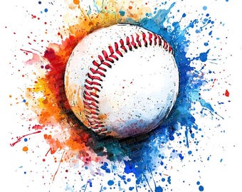 12 Baseball PNG Clipart, Watercolor Sports Ball Art, Vibrant Baseball Illustration, Printable Clip Art, Digital Download, Paper Crafts
