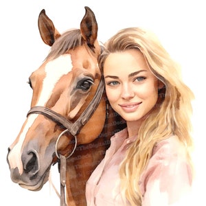 12x Clipart di donne e cavalli, Clipart JPG di cavalli ragazze, Clipart di acquerelli stampabili, Arte murale, Artigianato di carta, Download digitale, Diari spazzatura