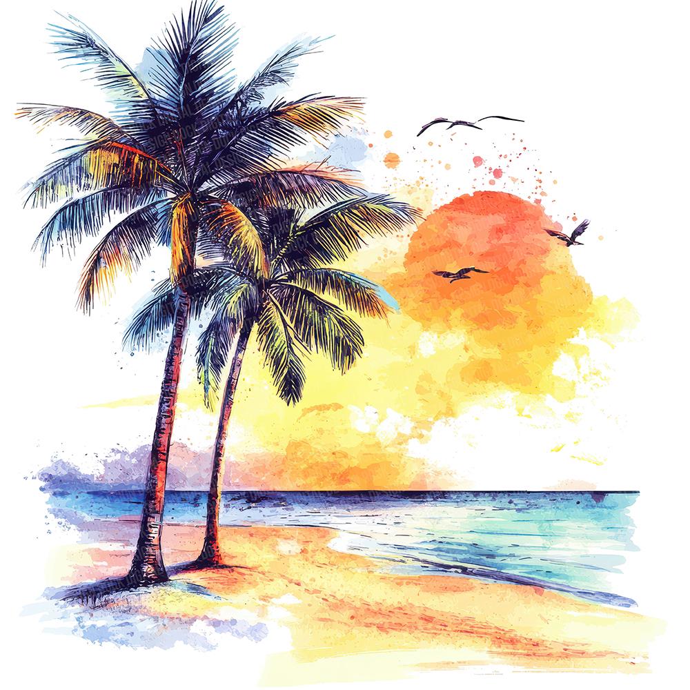 12x Palm Tree Beach PNG Clipart, Watercolor Ocean Clip Art Set ...