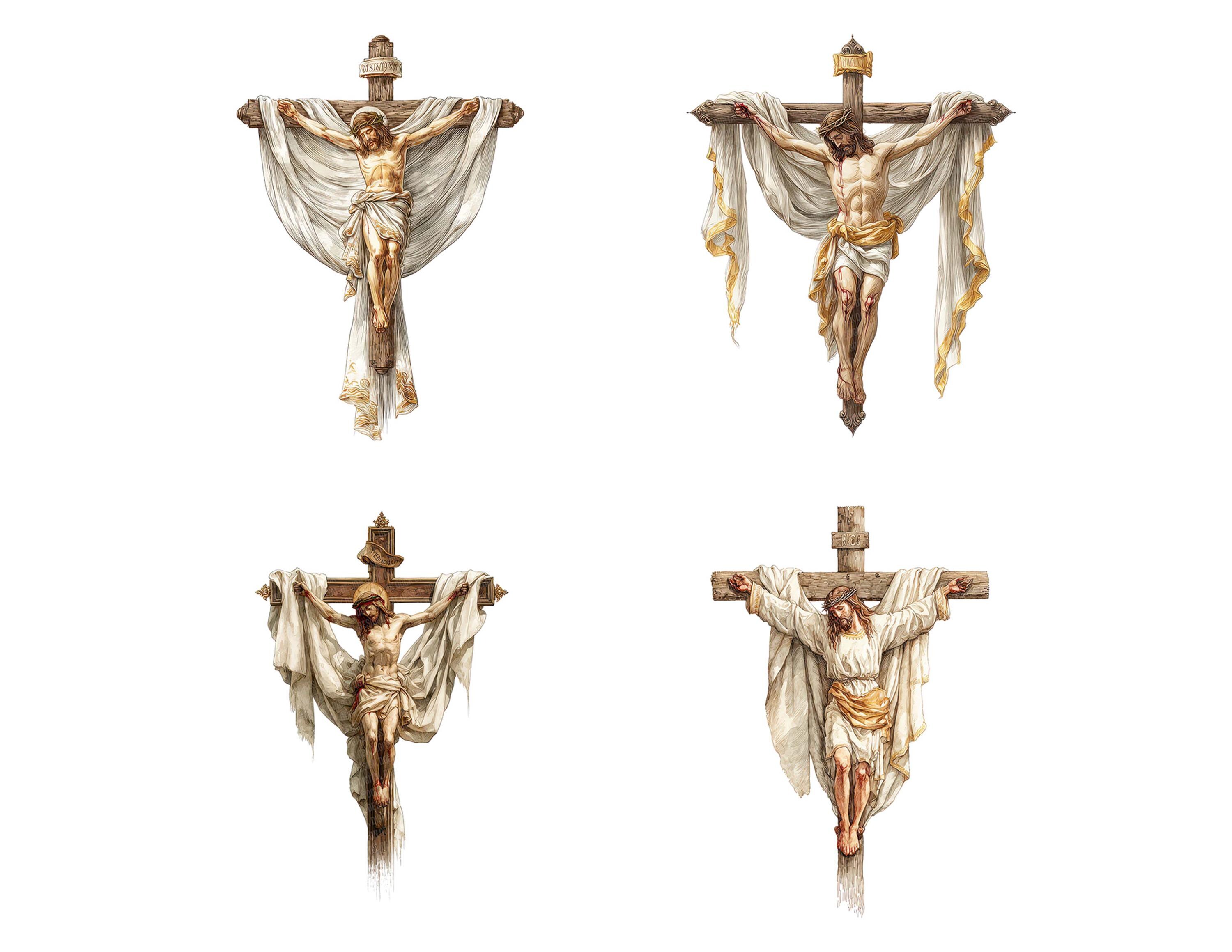 12x Jesus Cross PNG Clipart, Draped Crucifix Clip Art, Printable ...