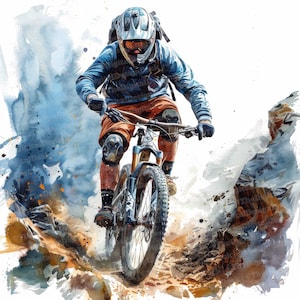 12 x VTT clipart, clipart cyclisme boueux, clipart aquarelle imprimable, art mural, créations en papier, téléchargement numérique, journaux indésirables