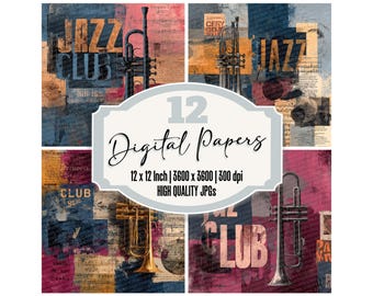 12x Midnight Jazz Junk Journal Paper Digital Paper Pack Printable