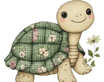 Stoff Schildkröte PNG Clipart, 12x Patchwork Schildkröte Clip Art Set, druckbare Aquarell Clip Art, digitaler Download, transparenter Hintergrund PNG