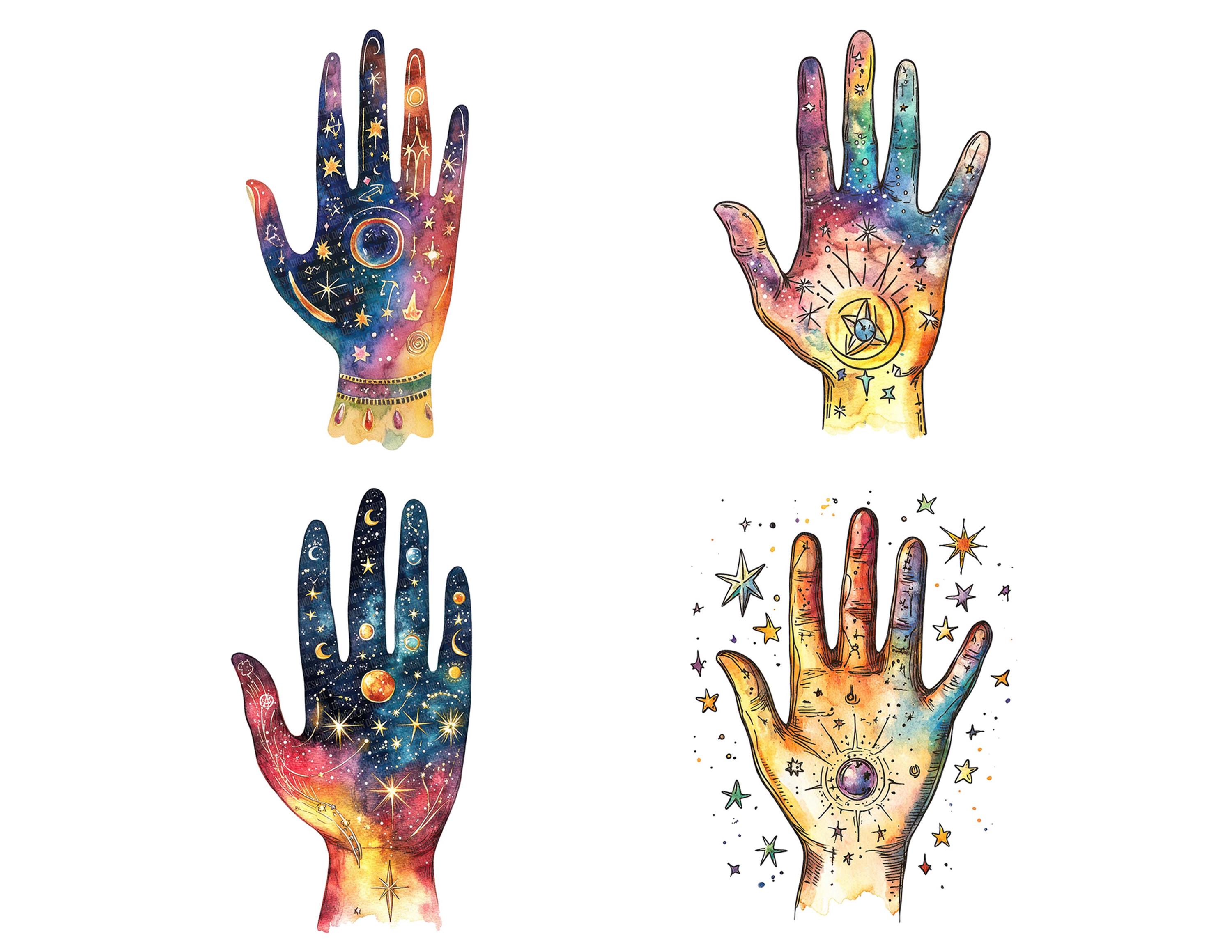 12 Palmistry Hand PNG Clip Art, Starry Hand Clipart, Watercolor Hand ...