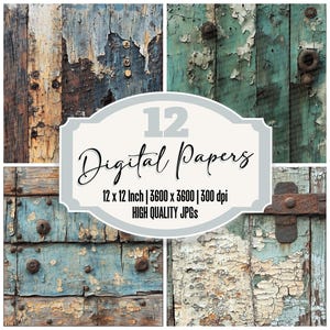 Paquete de 12 papeles digitales de madera rústica, papel de diario envejecido, textura de pintura agrietada, archivos JPG de alta calidad, descarga digital, textura de barco viejo