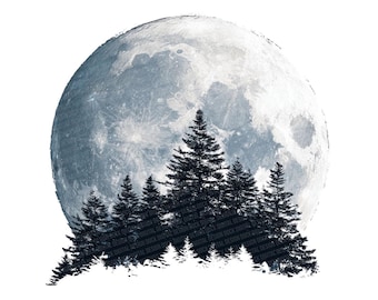 12x Moon and Forest PNG Clipart, Watercolor Night Sky Clip Art Set, Printable PNG JPG, Transparent No Background, Paper Crafts, Junk Journal