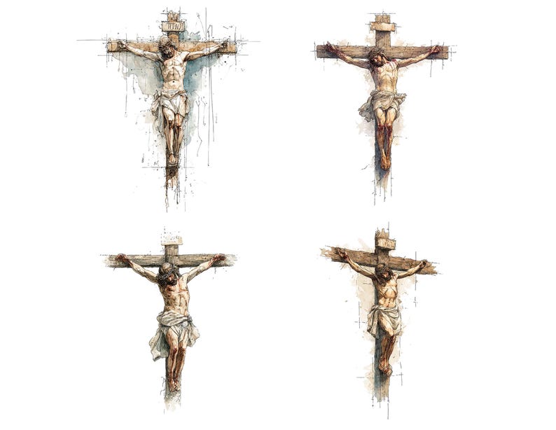 Jesus Cross PNG Clipart, 12 Crucifixion Clip Art Set, Printable ...