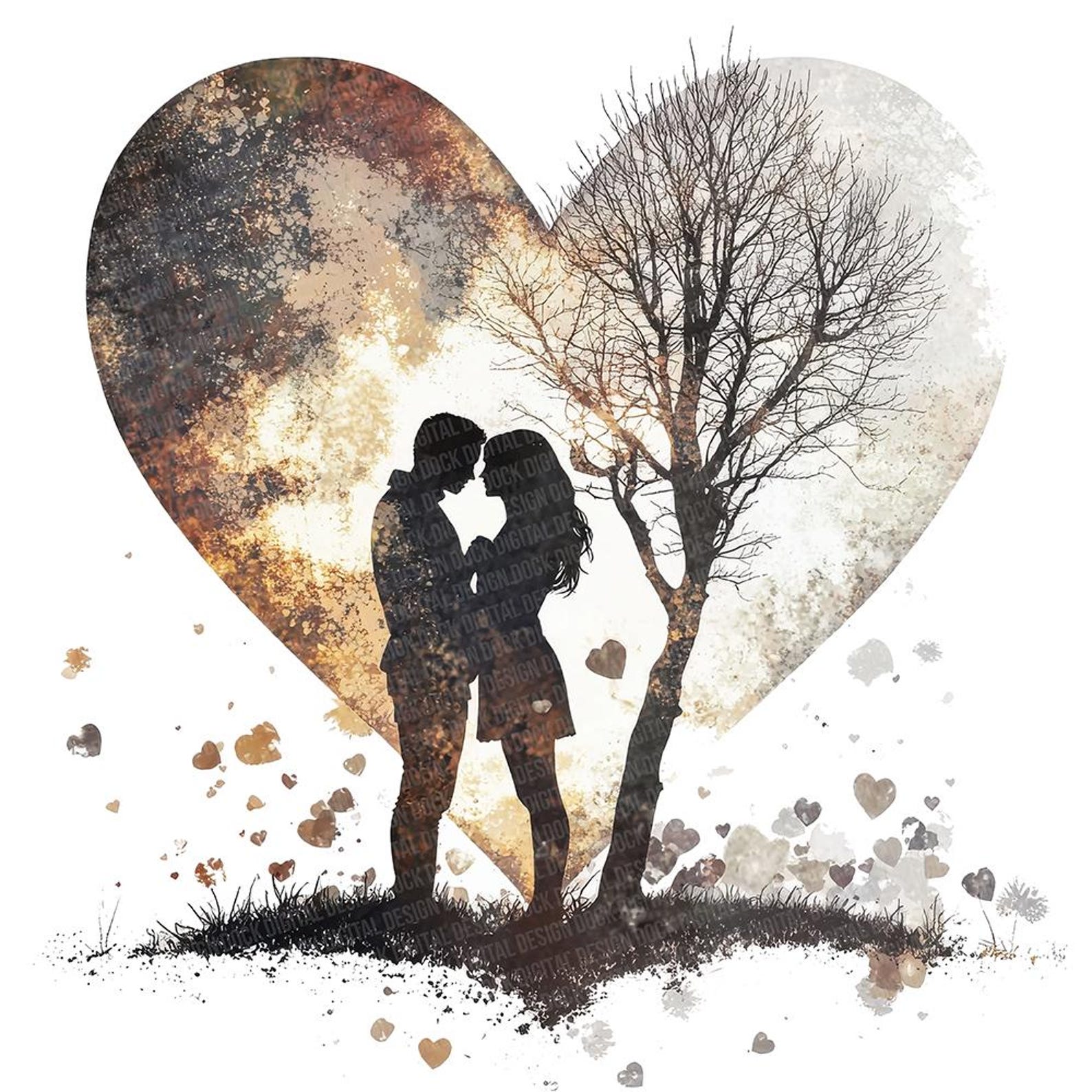 Romantic Silhouette PNG Clipart, 12x Couple in Heart Shape Clip Art Set ...
