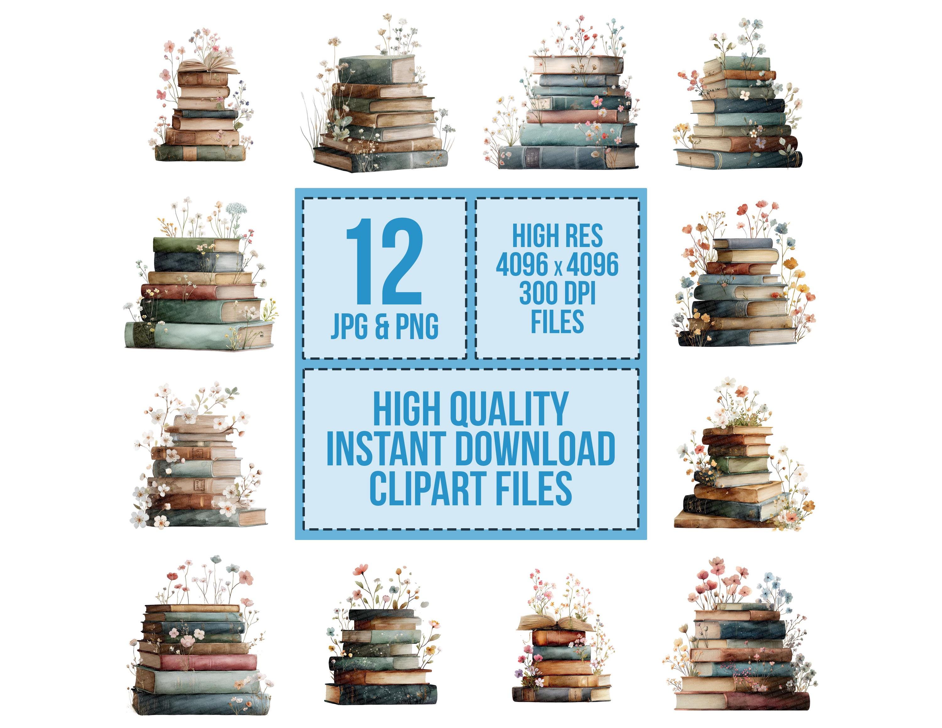 Floral Books PNG Clip Art, 12x Vintage Book Stack Clipart Set ...