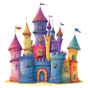 12x Storybook Schloss Clipart, bunte Aquarell-Designs, hochwertige JPGs, Digital Download, Kartenherstellung, digitale Papiere, Prinzessin Clipart