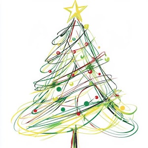 Arbre de Noël PNG Clip Art, 12 x tourbillon abstrait arbre de Noël Clipart ensemble, design arbre rouge et vert, téléchargement numérique, créations en papier