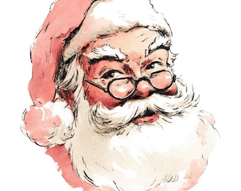 12x Christmas Santa PNG Clipart, Retro Santa Watercolor Clip Art Set, Holiday Digital Download, Printable Paper Crafts, Transparent PNG