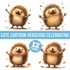 Cute Cartoon Hedgehog Celebrating Clipart, 12 JPGs, Printable Image, Hedgehog Illustration, Wall Art, Digital Download, Junk Journals Tshirt