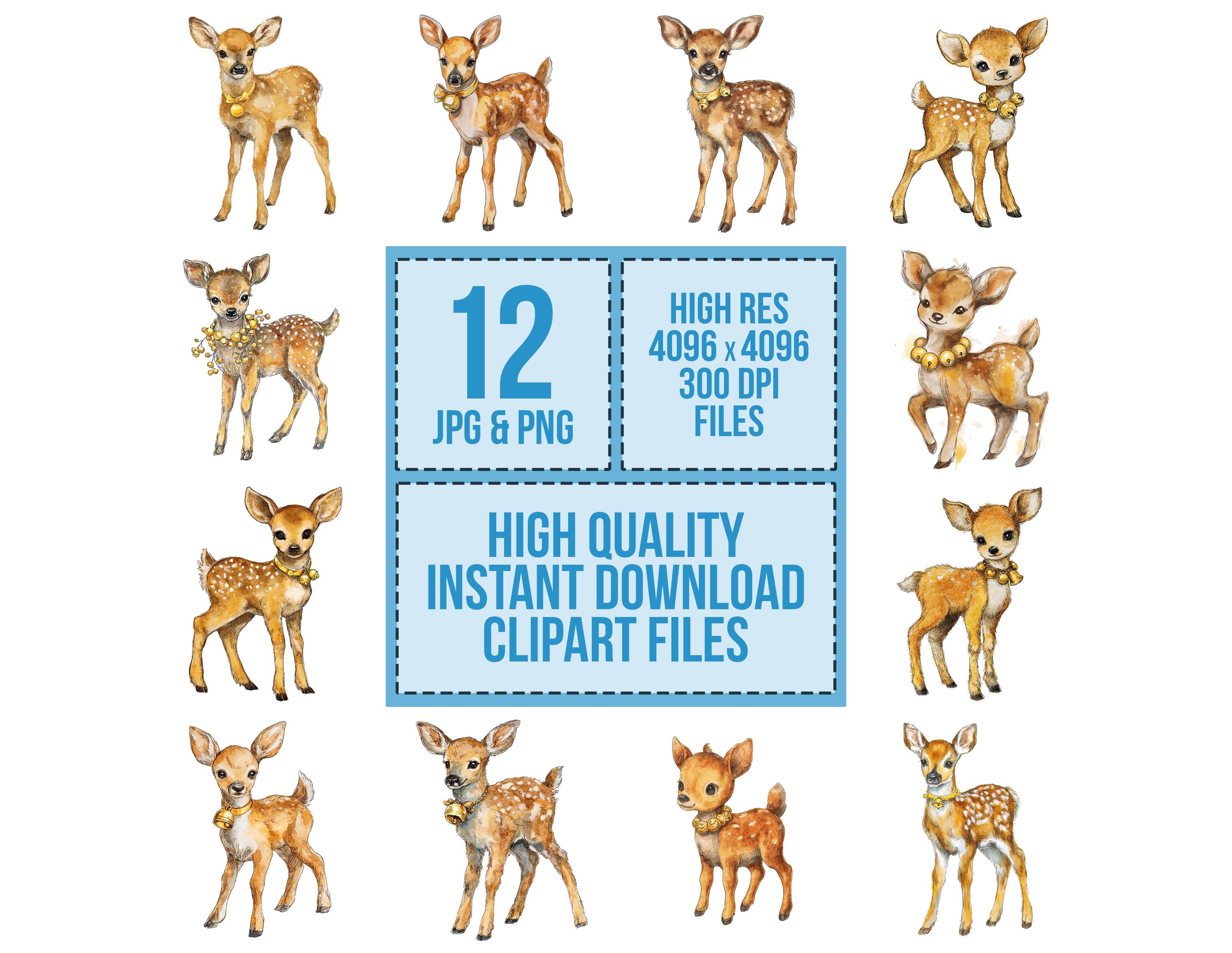 Jingle Bell Fawn PNG Clipart, 12x Christmas Deer Clip Art Set ...