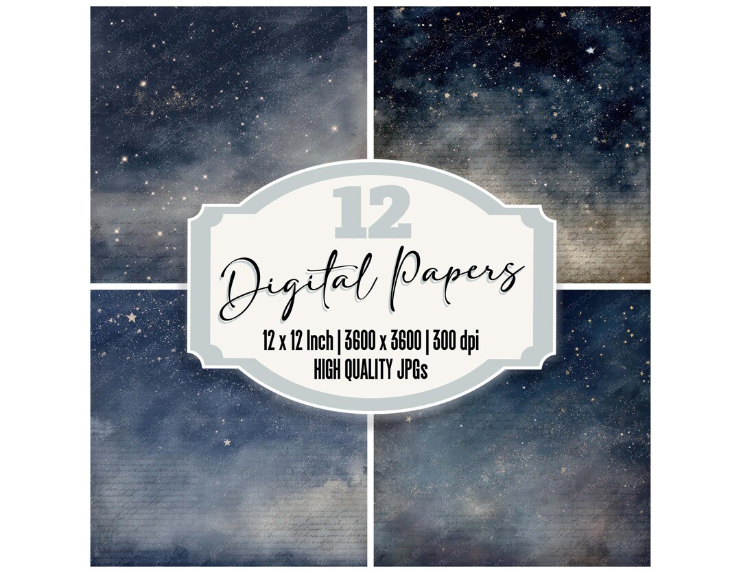 12x Vintage Night Sky Stars Junk Journal Paper Celestial Galaxy ...