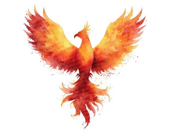 Phoenix Clipart, 12x Watercolour Fire Bird PNG, Printable Watercolor Clip Art, High Quality Digital Download, Transparent Background PNG