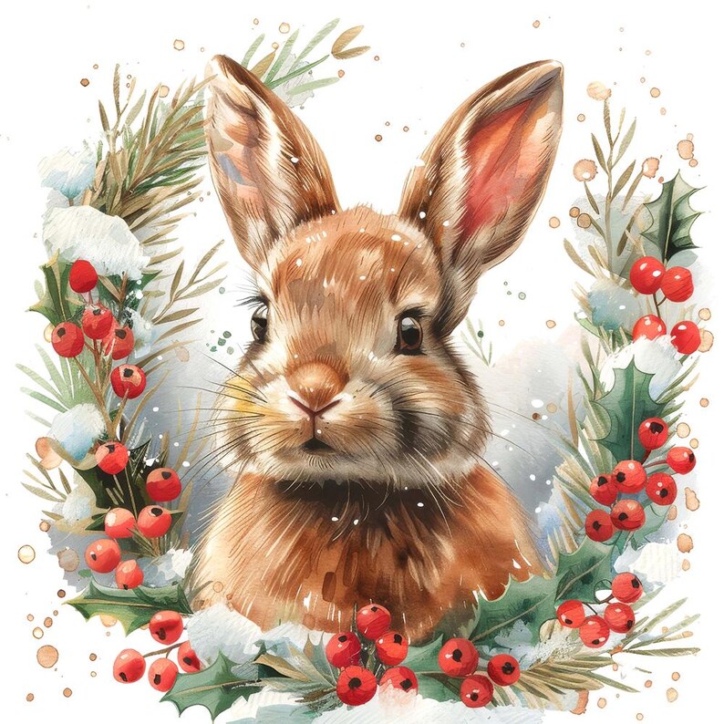 Winter Bunny PNG Clipart, 12x Cute Rabbit Wreath Set, Printable ...