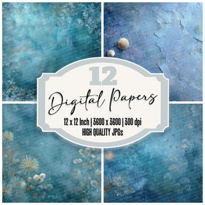 12 hojas de papel digital con textura floral, conchas de encaje de aceite azul, para diario basura, JPG de alta calidad, fondos imprimibles