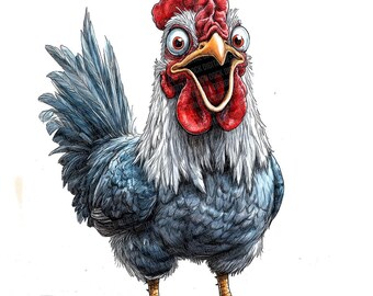 Funny Chicken Clip Art, 12x Cartoon Chicken PNG Set, Watercolor Rooster Illustration, Digital Download, Farm Animal Art, Clipart Bundle PNGs