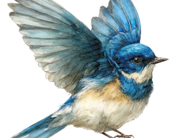 Flying Bluebird Clipart, 12x Watercolor Bird PNGs, Printable Bird Clip Art Set, Transparent Background, Digital Download, Scrapbook Elements