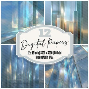 Könnte beinhalten: Eine digitale Kunstcollage mit 12 abstrakten digitalen Papieren. Die Papiere sind 30,48 x 30,48 cm groß und haben 3600 x 3600 Pixel bei 300 dpi. Das Bild enthält den Text "Digital Papers".