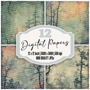 12x Fantasy Forest Junk Journal Paper, Mystical Nature Digital Paper Pack, High Quality, Scrapbook Paper, Digital Download,Distressed Nature