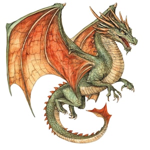 Clipart PNG di drago volante medievale, 12 clipart di drago fantasy a figura intera, set A, PNG di creature stampabili, creazioni di carta, download digitale di PNG