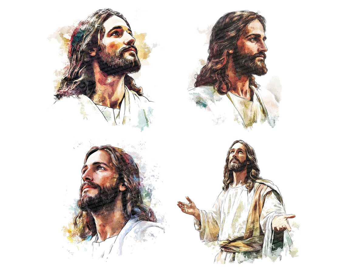 Jesus Christ PNG Clipart, 12x Watercolor Religious Art Clip Art Set ...
