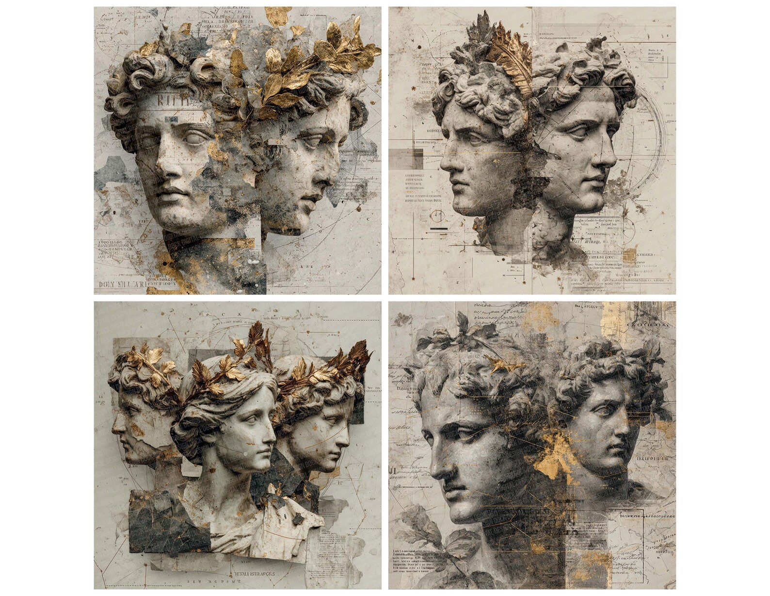 Paper Mythic 12 Mythic Marble Digital Paper Pack Junk Journal Paper Classical Statue ...