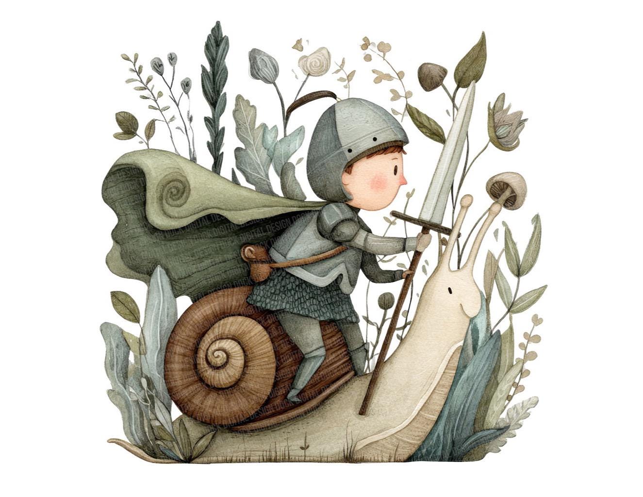 Knight Riding Snail PNG Clipart, 12x Medieval Kids Clip Art , Printable ...