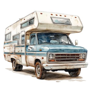 12 Retro Camper Van Clipart, Aquarell Vintage RV Kunst, klassische Reise Clipart, hochwertige JPG, digitaler Download, Papiermodelle