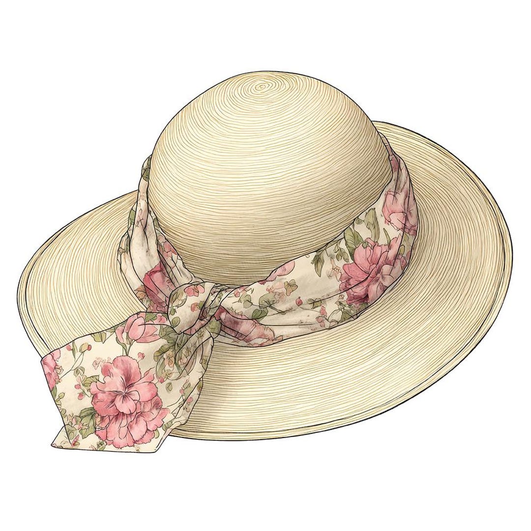 12x Floral Summer Hat PNG Clipart, Watercolor Straw Hat Clip Art Set ...