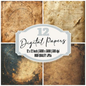 12x Faded Star Atlas Junk Journal Paper, Vintage Celestial Digital Paper Pack, Aged Astronomy Maps, High Quality JPGs, Digital Download
