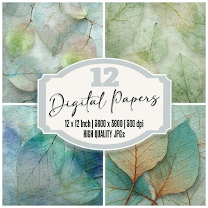 12 x nervure de feuille indésirable papier journal rosée Texture ombre paquet de papier numérique superposition botanique JPG haute qualité téléchargement de scrapbooking