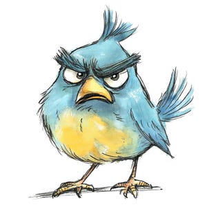 12x Grumpy Bird Clipart, Crazy Blue Bird, Digital Watercolor ...