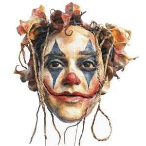 Marionetas de madera (PNG), 12 cabezas de payaso espeluznantes (PNG), acuarela imprimible, descarga digital, paquete de diario basura