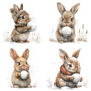 Winter Bunny PNG Clipart, 12x Cute Snowball Rabbit Clip Art Set ...