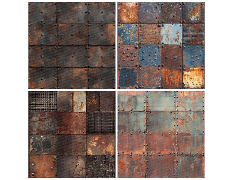 12x Rusted Steel Grids Junk Journal Paper, Industrial Metal Digital ...