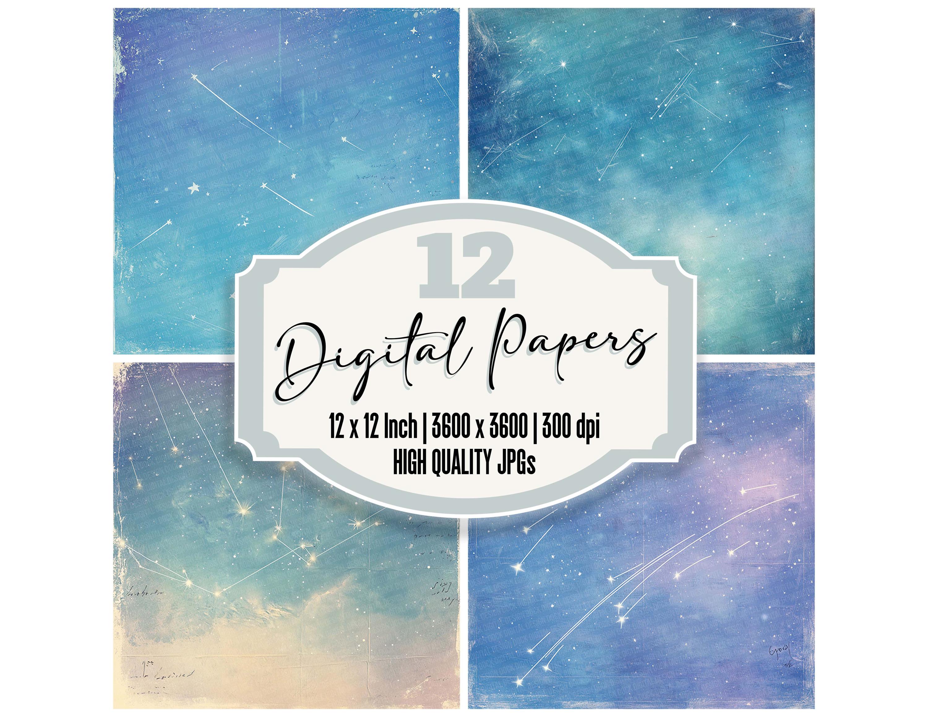 12x Celestial Junk Journal Paper Digital Paper Pack Hoge kwaliteit JPG's Galaxy Achtergronden Scrapbookpapier Afdrukbaar papier downloaden