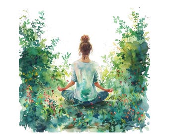 Yoga Woman PNG Clipart, 12x Meditating Woman Clip Art Set, Printable Watercolor Clip Art, Transparent PNG, Digital Download, Paper Crafts