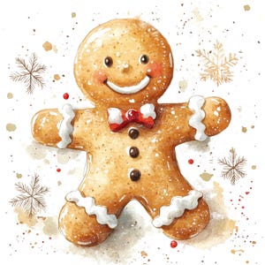 12 Gingerbread Man Clipart, Watercolor Christmas Cookie, Printable Clipart, High Quality JPGs, Digital Download, Paper Crafts, Junk Journals