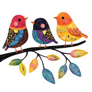 Pássaros no galho PNG Clipart, 12x Conjunto de arte de pássaros em aquarela colorida, Download digital, Diários de lixo, Scrapbooking, Artesanato com tema de natureza PNGs
